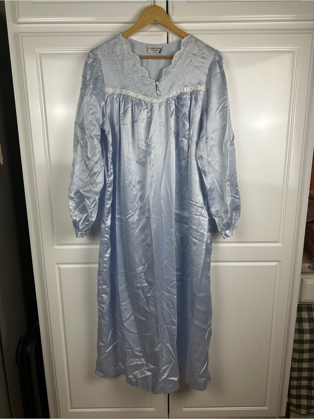Light Blue Satin Lace-Trim Nightgown - Classic Comfort